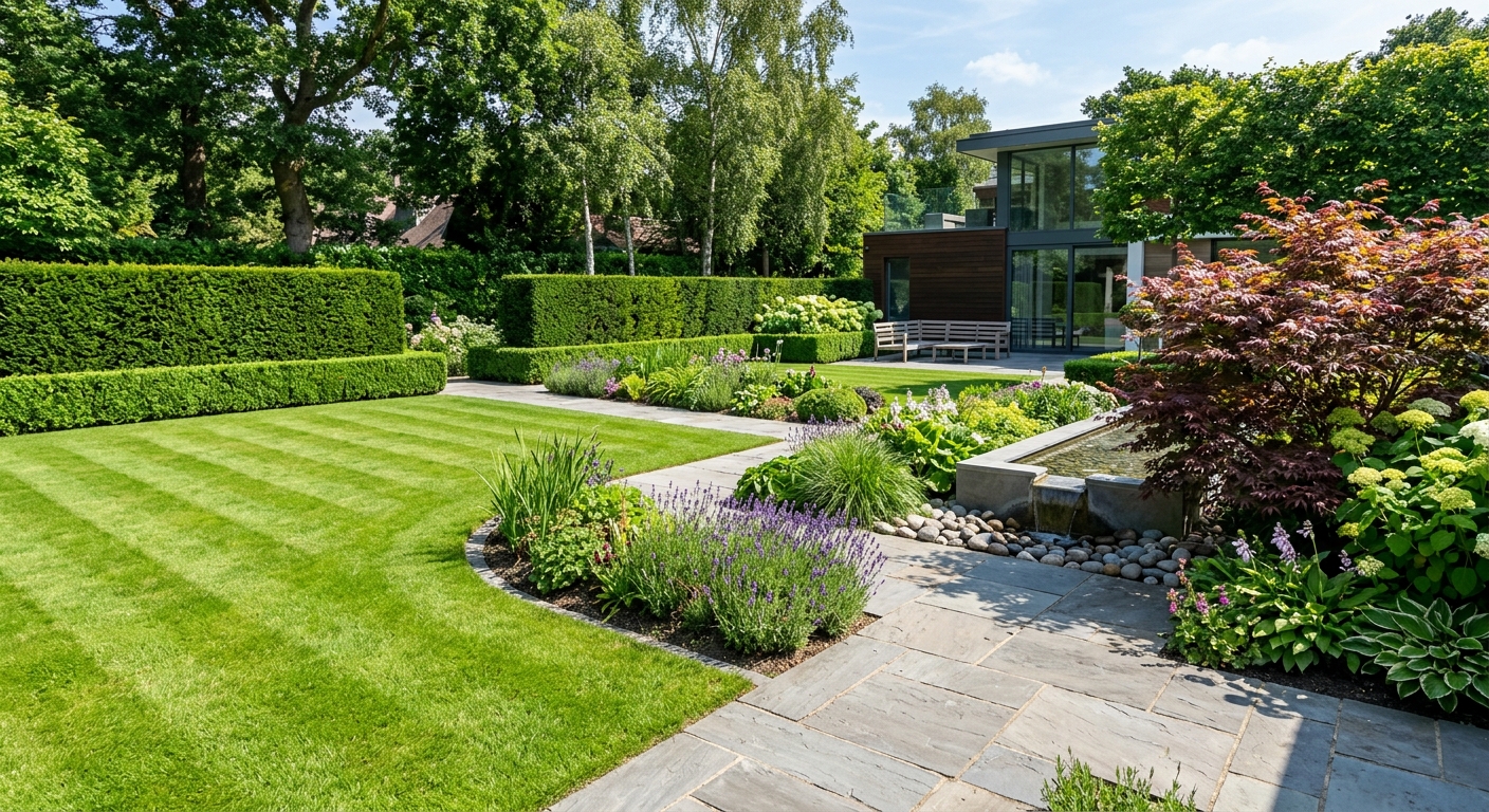 Jardin paysager parfaitement entretenu &agrave; Louhans
