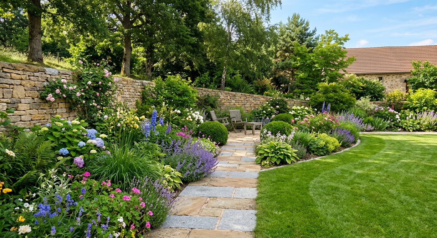 Jardin paysager harmonieux &agrave; Louhans